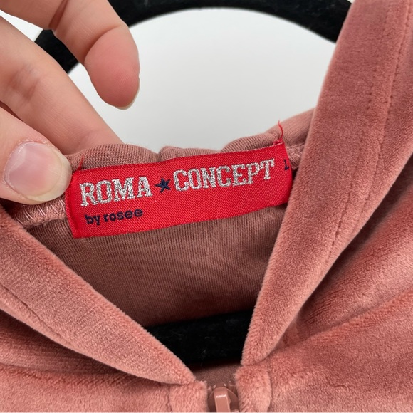 Roma Concept by Rosee Womens Zipped Sweatshirt Rose Pink Velour Hood L - Picture 4 of 8